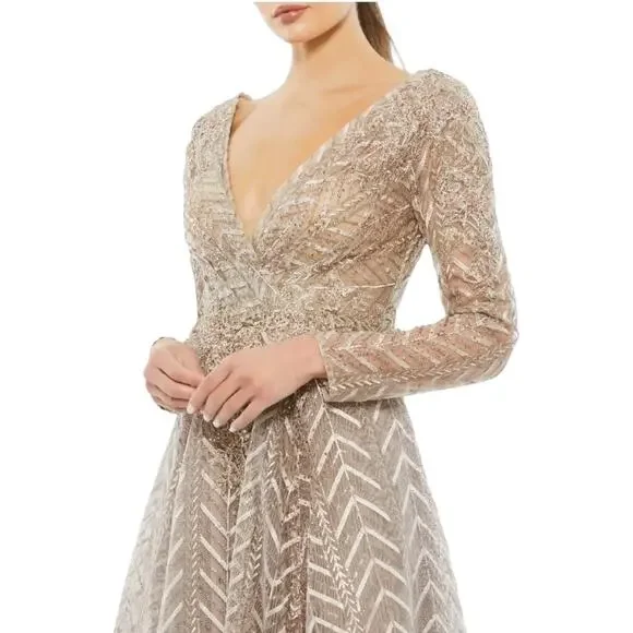 Mac Duggal 20189 Embellished Illusion Long Sleeve Wrap Over Gown Size 6 $598 - Picture 2 of 8